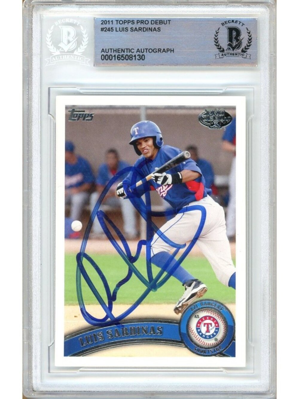 Luis Sardinas Signed 2011 Topps Pro Debut #245 Rangers BAS Slabbed Auto Prospect